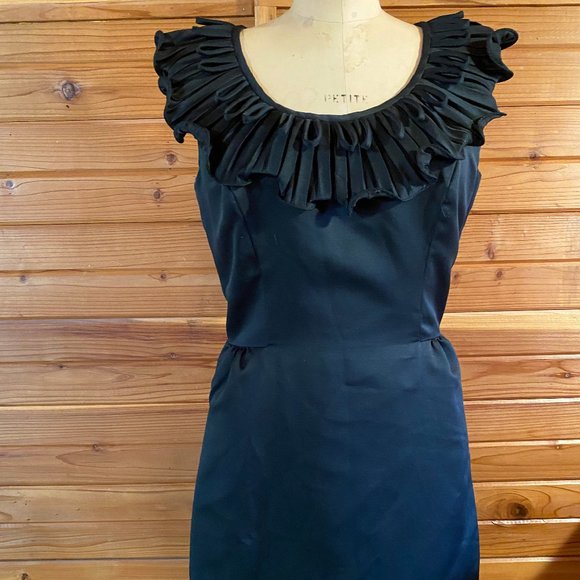Vintage 60s Retro Cocktail Ruffled Satin Party Dress - Picture 1 of 6